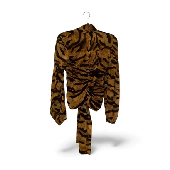 Dolce & Gabbana Sheer Silk Tiger-Print Bow Chiffon Blouse (Size Approx S) RARE - Picture 6 of 11